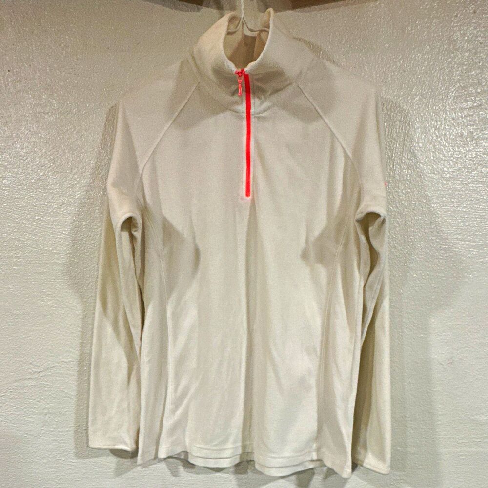 Columbia Women's White Fleece 1/4 Zip Mock Neck Raglan Pullover Top L